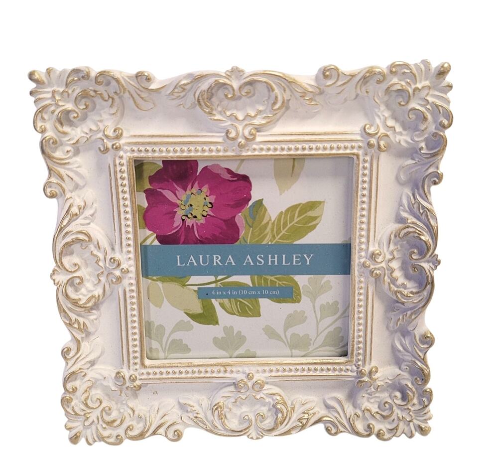 Laura Ashley White Gold Picture Frame Textured Resin 4 X 4 Baby Shower Bridal